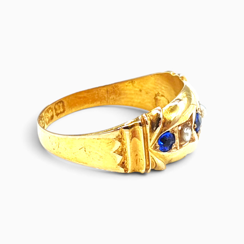 Antique/Victorian 15ct Gold Sapphire and Seed Pearl Ring