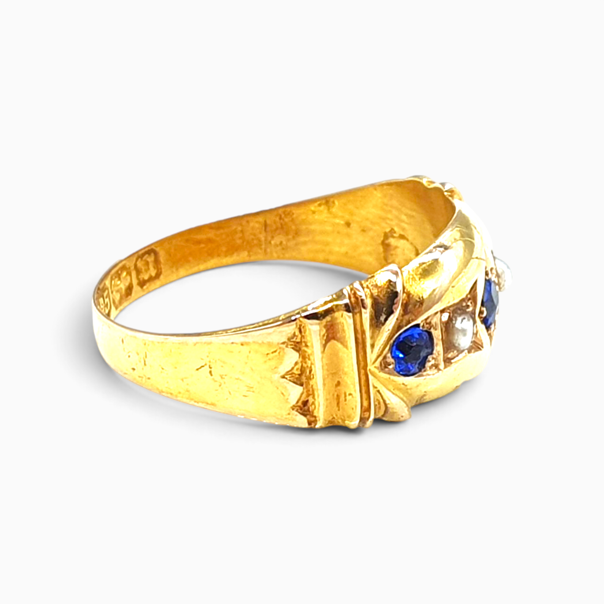 Antique/Victorian 15ct Gold Sapphire and Seed Pearl Ring