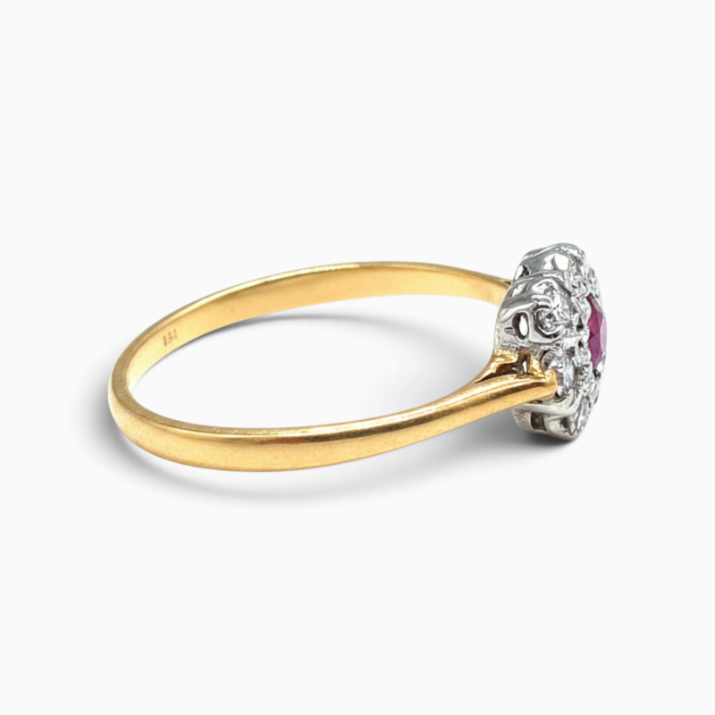 Vintage to Antique 18ct Yellow Gold and Platinum Ruby and Diamond Ring