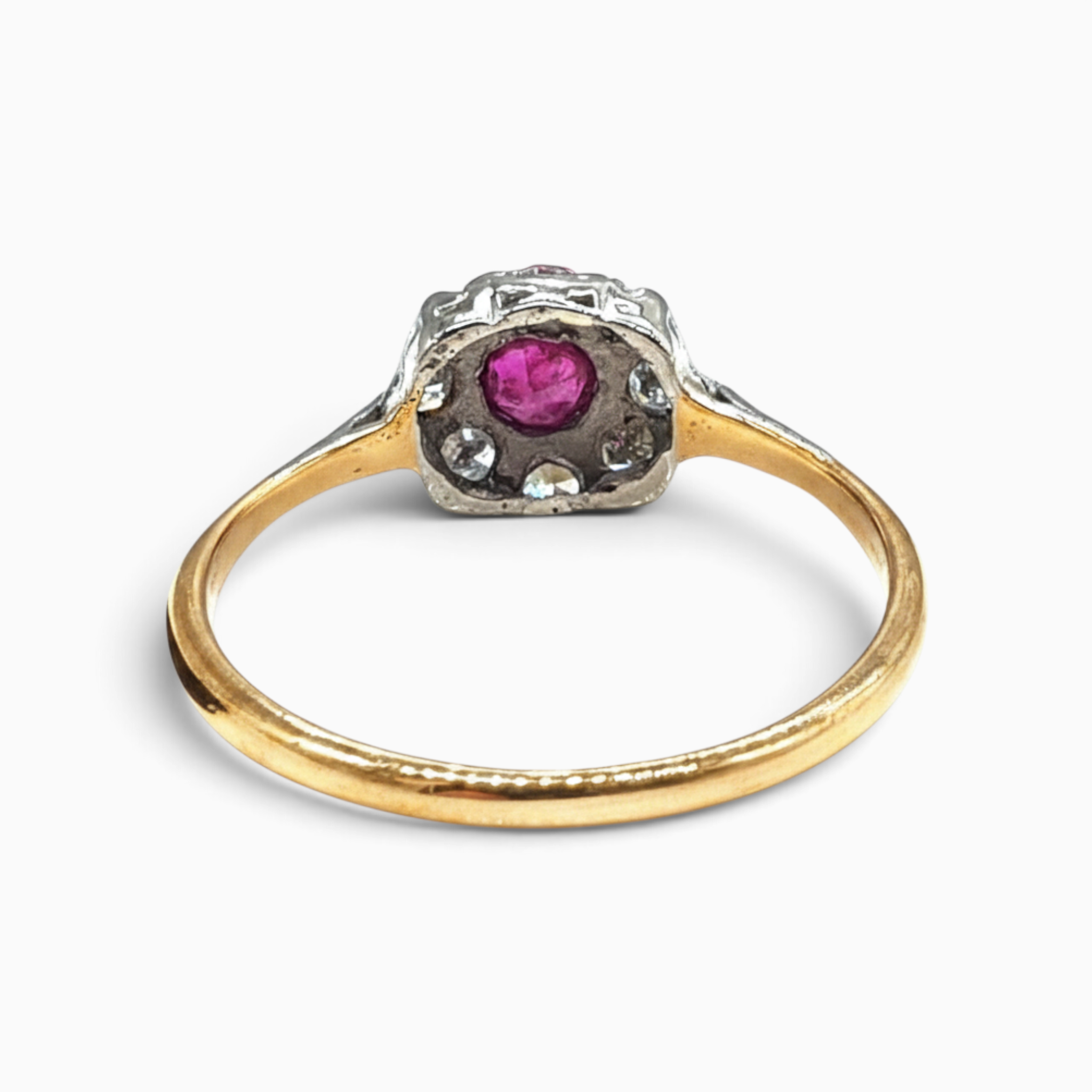 Vintage to Antique 18ct Yellow Gold and Platinum Ruby and Diamond Ring