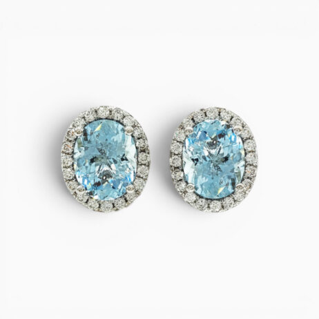 18ct White Gold Aquamarine and Diamond Halo Style Stud Earrings
