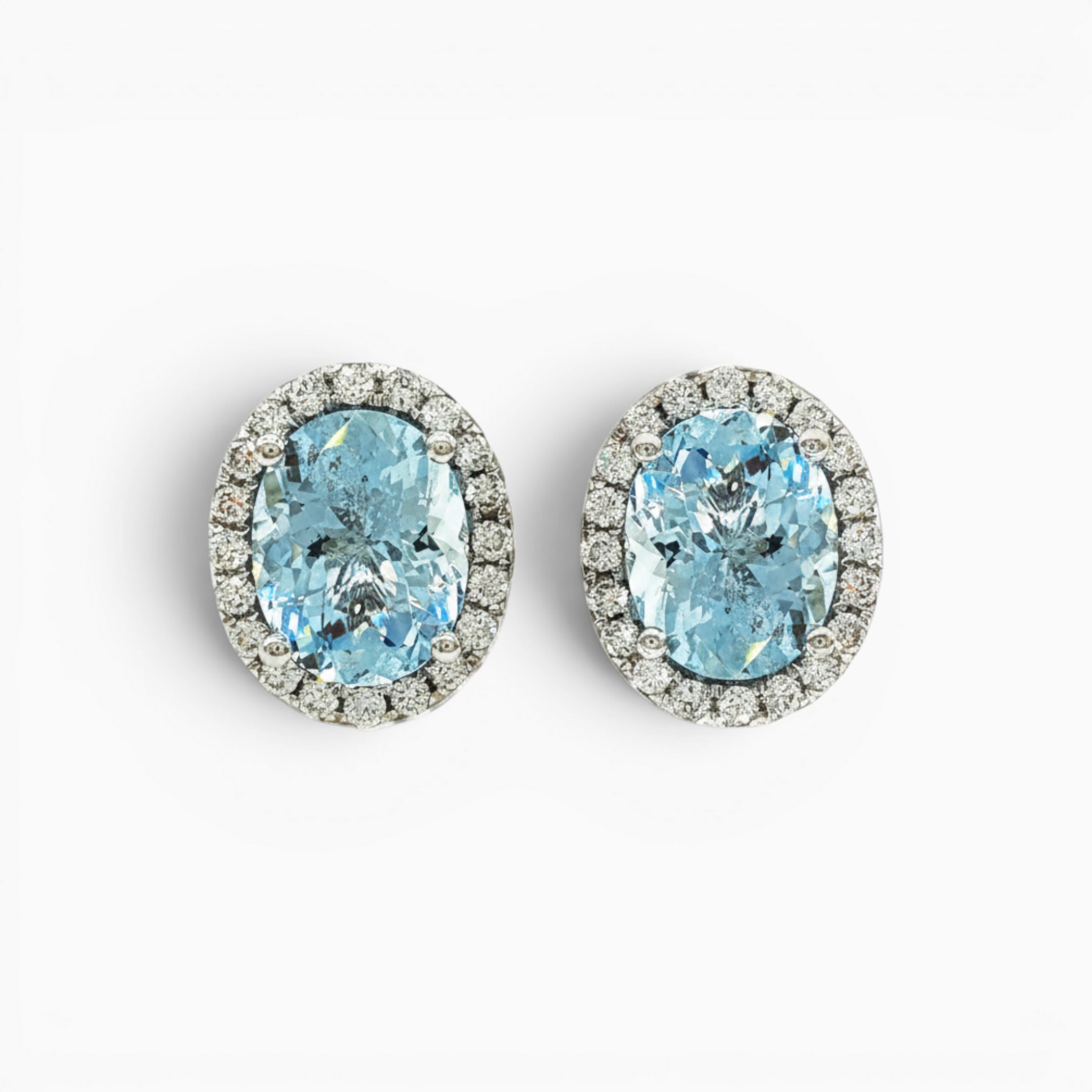 18ct White Gold Aquamarine and Diamond Halo Style Stud Earrings