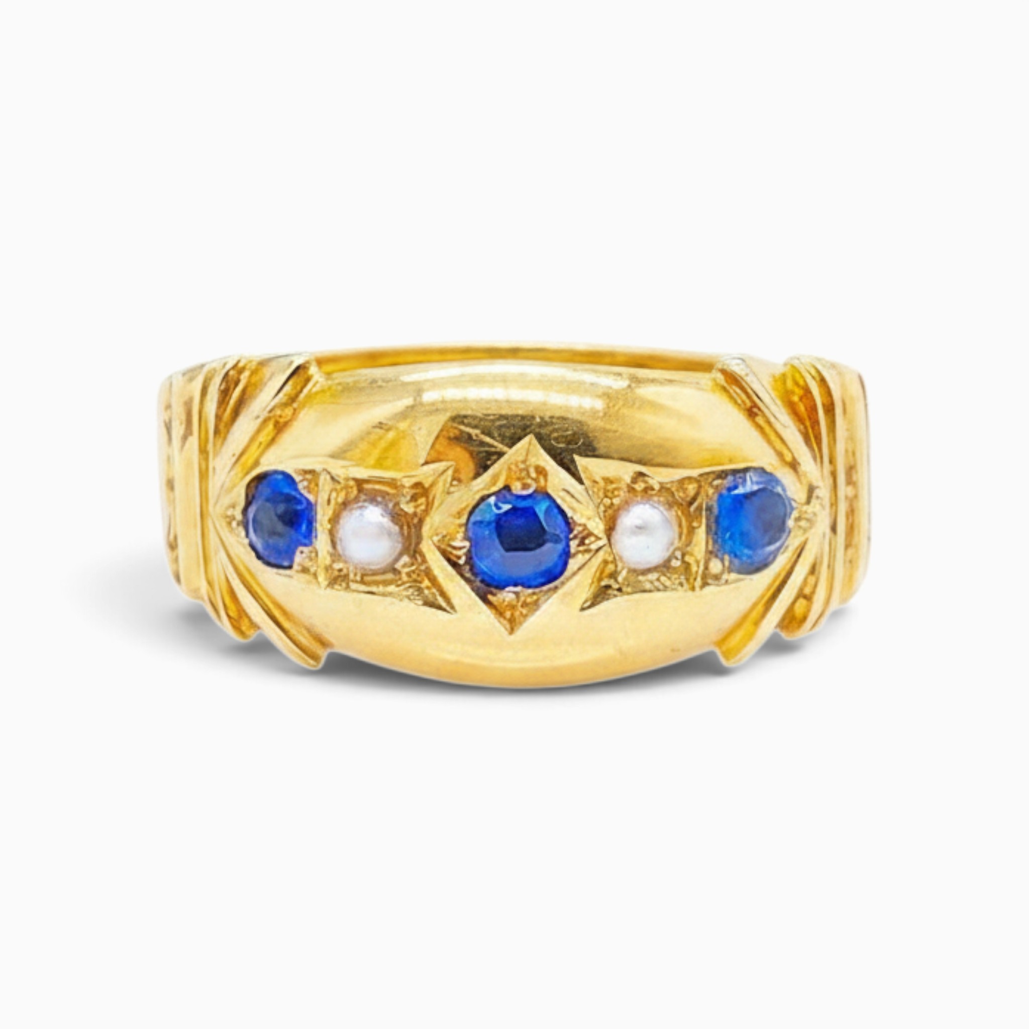 Antique/Victorian 15ct Gold Sapphire and Seed Pearl Ring