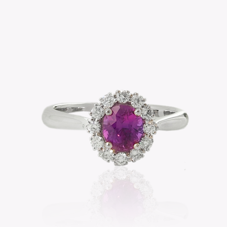 Pink sapphire and diamond ring