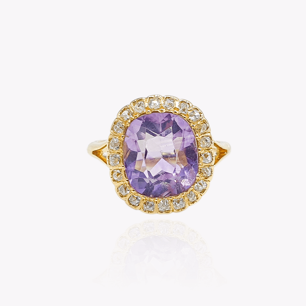 Antique 18ct Gold Amethyst and diamond Cluster Ring - Ojamie
