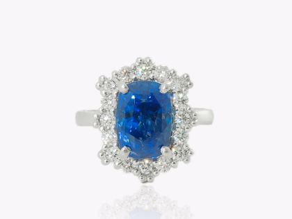 Platinum sapphire and diamond ring