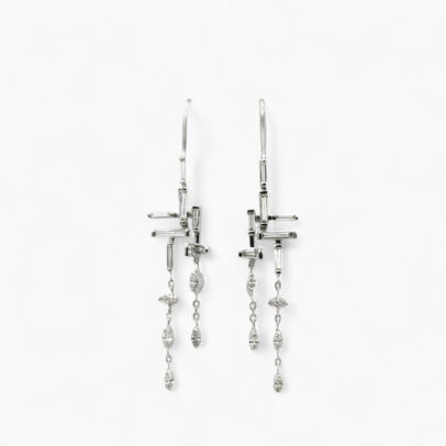 Cascade Earrings – 18ct white gold diamond drop earrings with fancy shaped diamonds