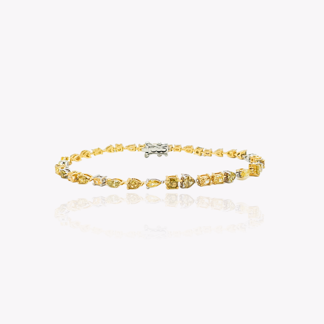 Yellow and Green Diamond Tennis Bracelet. Fancy Coloured Diamond Tennis Bracelet