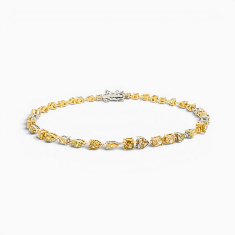 Yellow and Green Diamond Tennis Bracelet. Fancy Coloured Diamond Tennis Bracelet