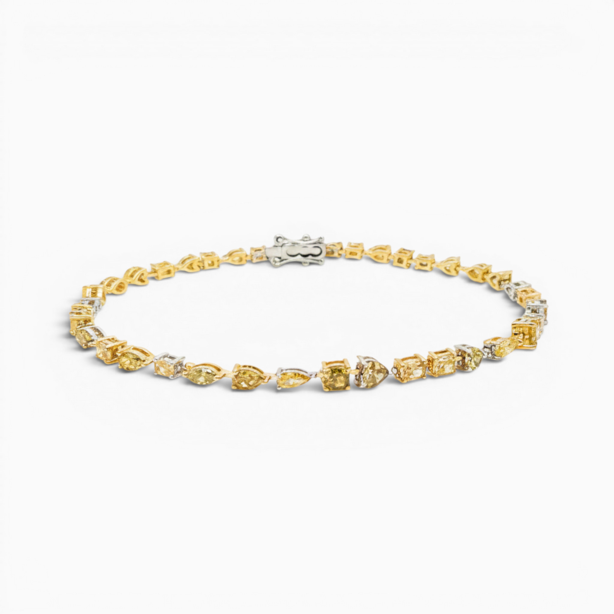 Yellow and Green Diamond Tennis Bracelet. Fancy Coloured Diamond Tennis Bracelet