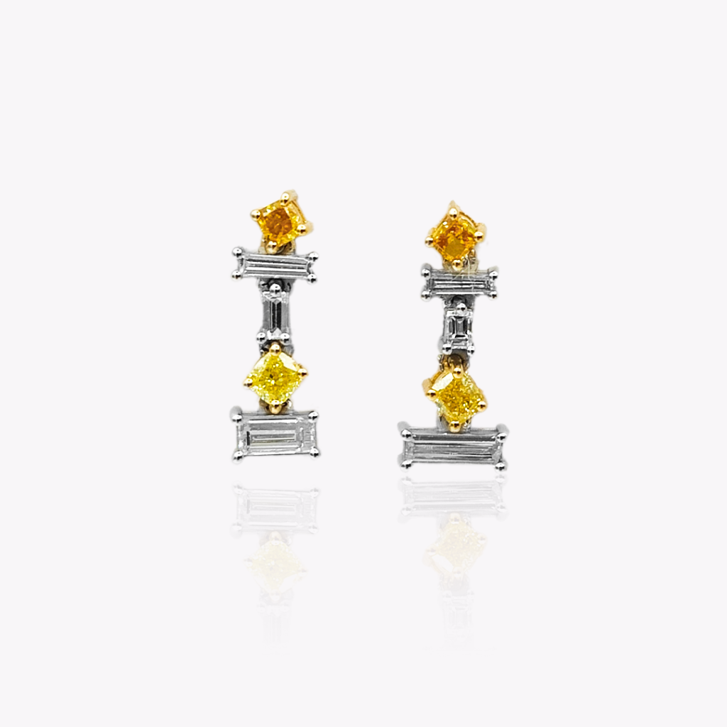 18ct Yellow Gold Yellow & White Diamond Drop Earrings - Ojamie