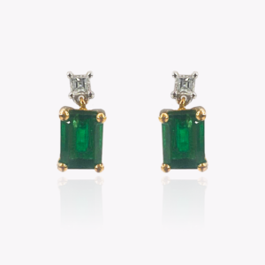 18ct Yellow Gold Emerald and Diamond Drop Earrings