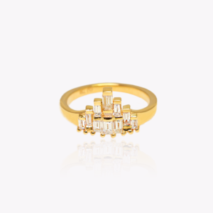 18ct Yellow Gold Triple Bridge Baguette Cut Diamond Ring