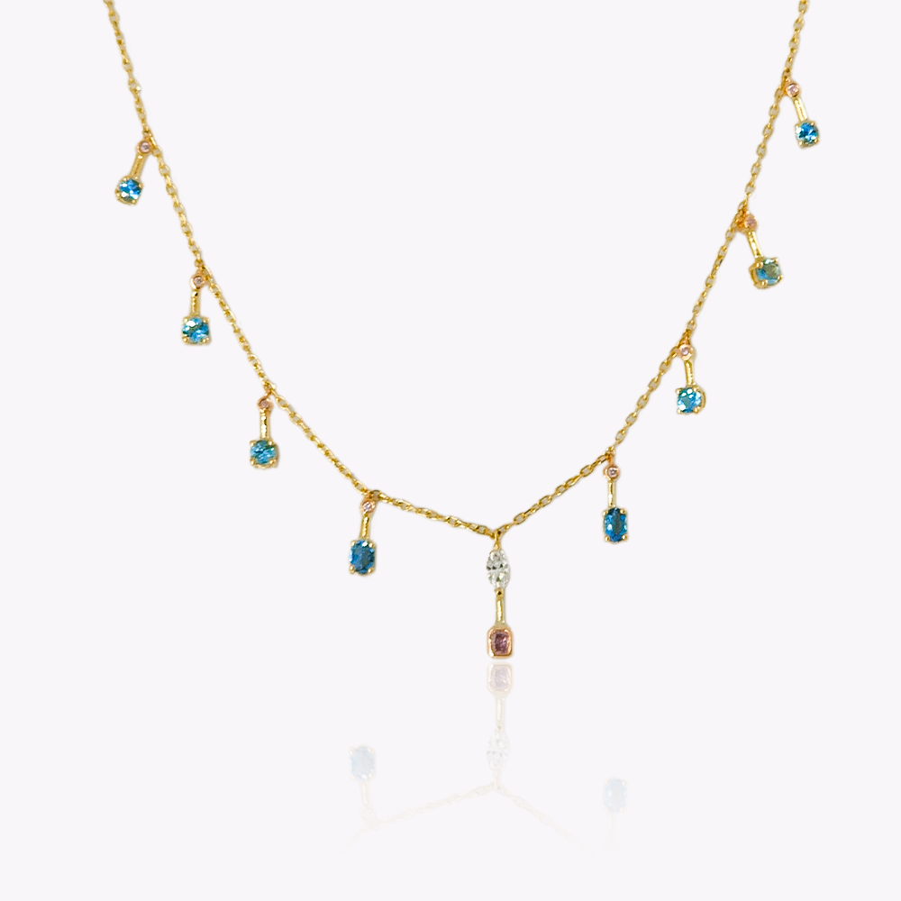 Pink Diamond and Aquamarine Necklace