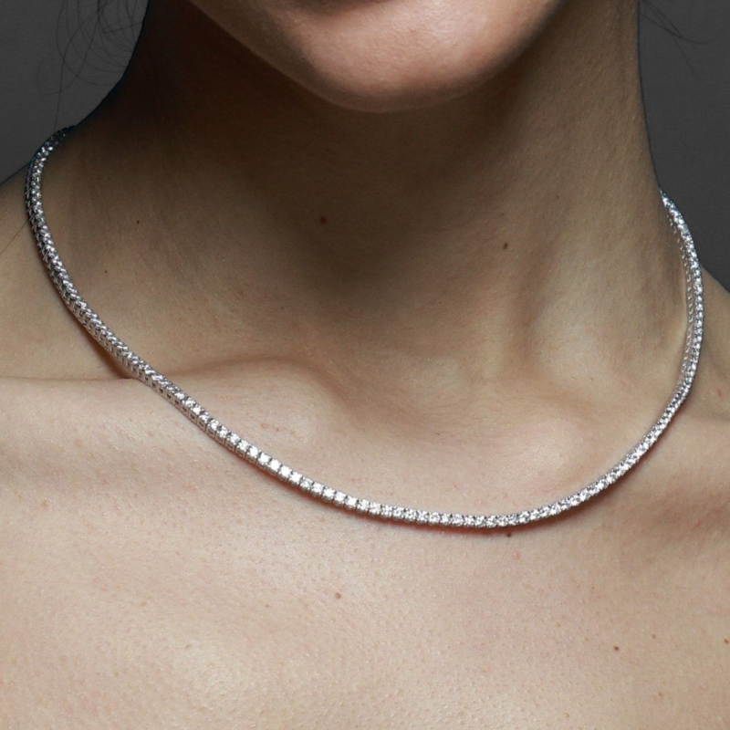 Serata 18ct white gold diamond tennis necklace with continuous round brilliant diamonds