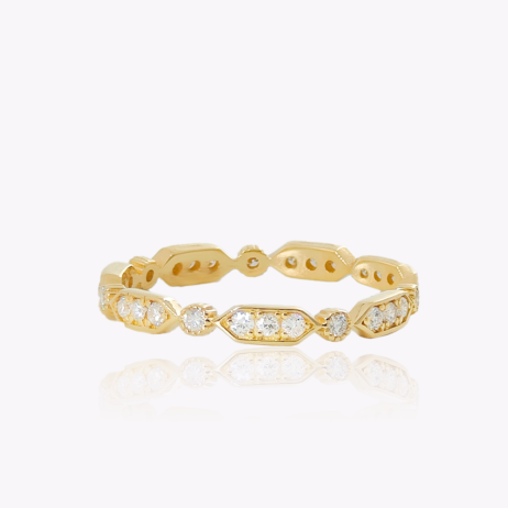 Milgrain finished yellow gold diamond band ring