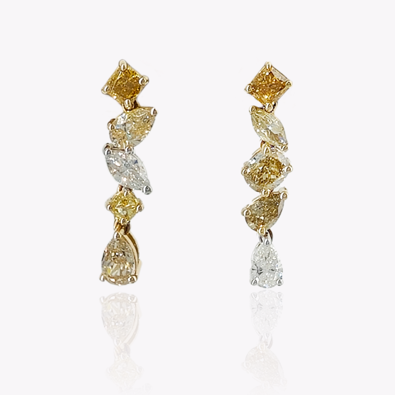 18 karat yellow and white diamond drop earrings