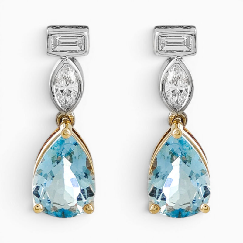 Aquamarine and diamond drop earrings