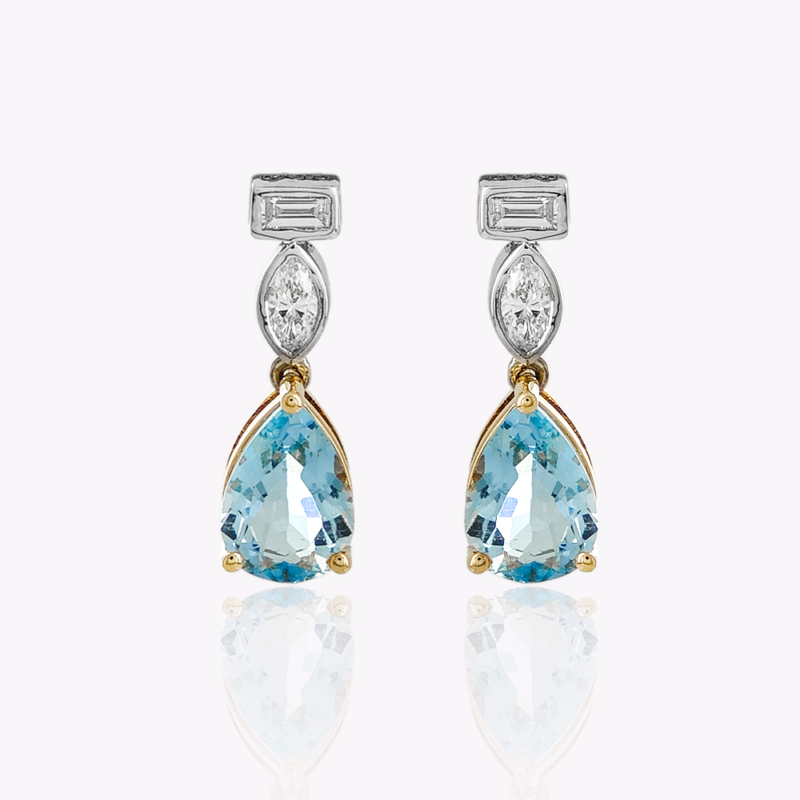 Aquamarine and diamond drop earrings
