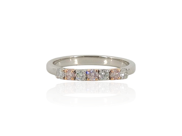 18 karat rose and white gold pink and white diamond ring