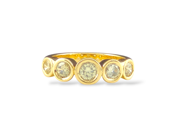 18ct Yellow Gold Five Across Bezel Set Yellow Diamond Ring
