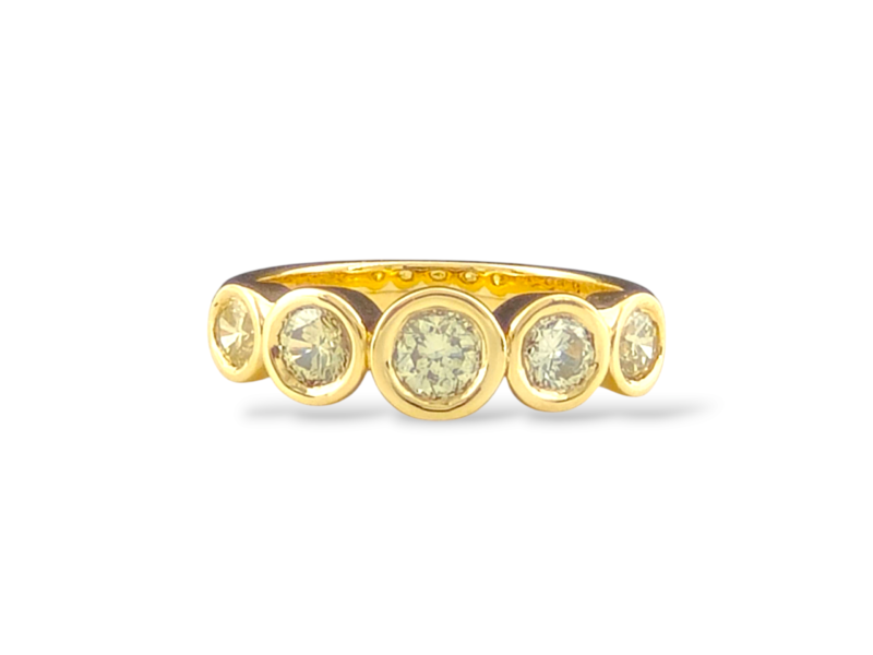 18ct Yellow Gold Five Across Bezel Set Yellow Diamond Ring