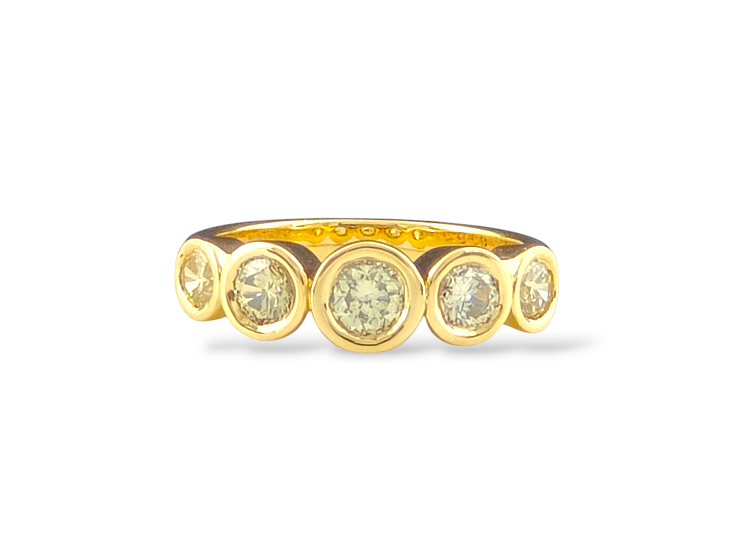 18ct Yellow Gold Five Across Bezel Set Yellow Diamond Ring