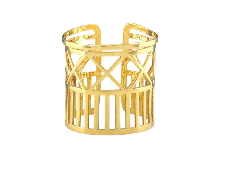 18ct Yellow Gold Square and Column Wide Ring