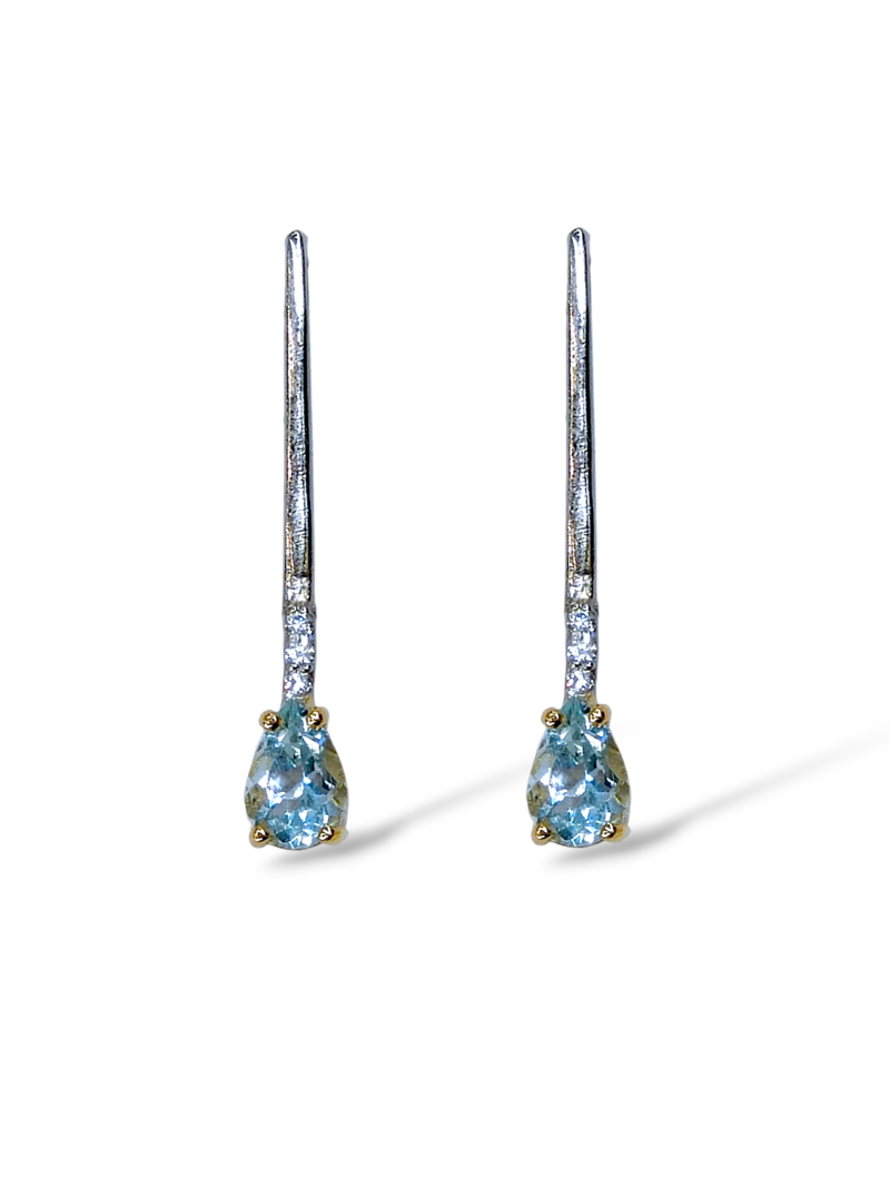 18ct Yellow and White Gold Aquamarine and Diamond Earrings