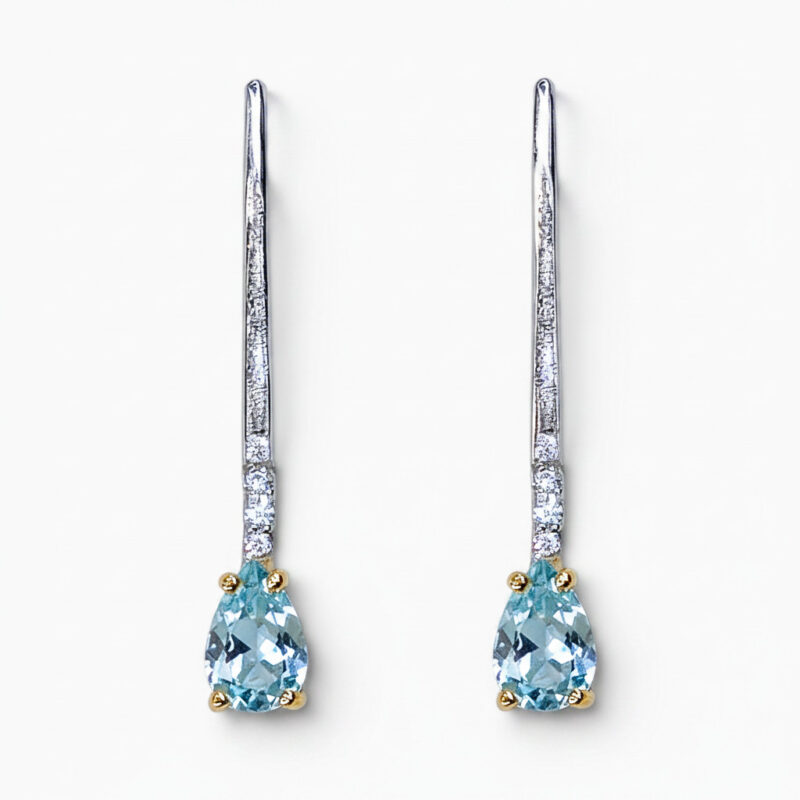 18ct Yellow and White Gold Aquamarine and Diamond Earrings