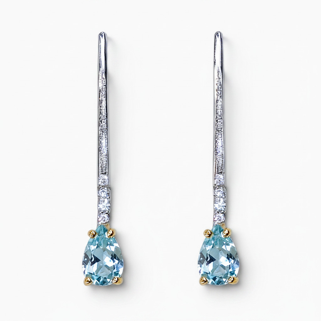 18ct Yellow and White Gold Aquamarine and Diamond Earrings
