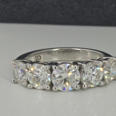 18K White Gold Claw Set Five Across Large Diamond Ring