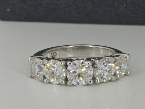 18K White Gold Claw Set Five Across Large Diamond Ring