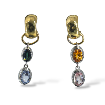 18ct Yellow & White Gold Multi-Coloured Sapphire Earrings