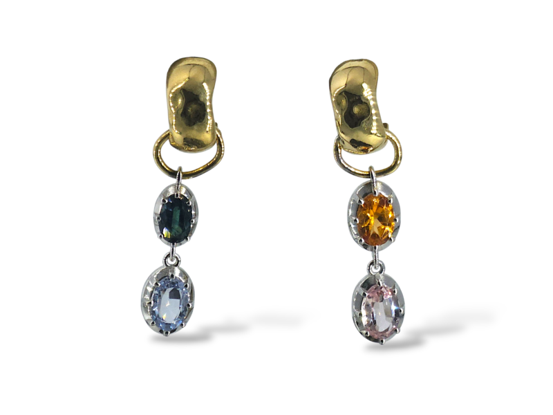 18ct Yellow & White Gold Multi-Coloured Sapphire Earrings