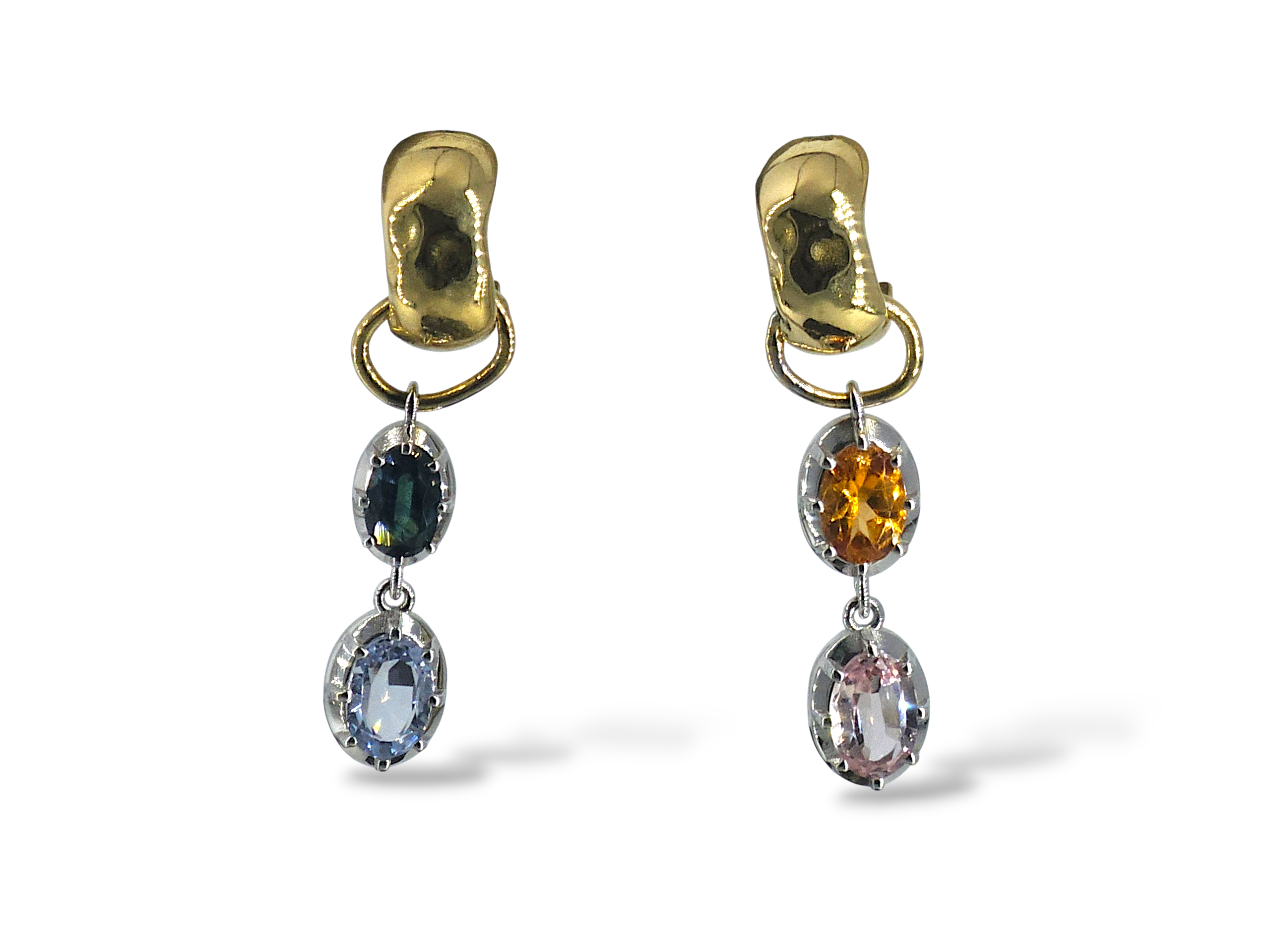 18ct Yellow & White Gold Multi-Coloured Sapphire Earrings
