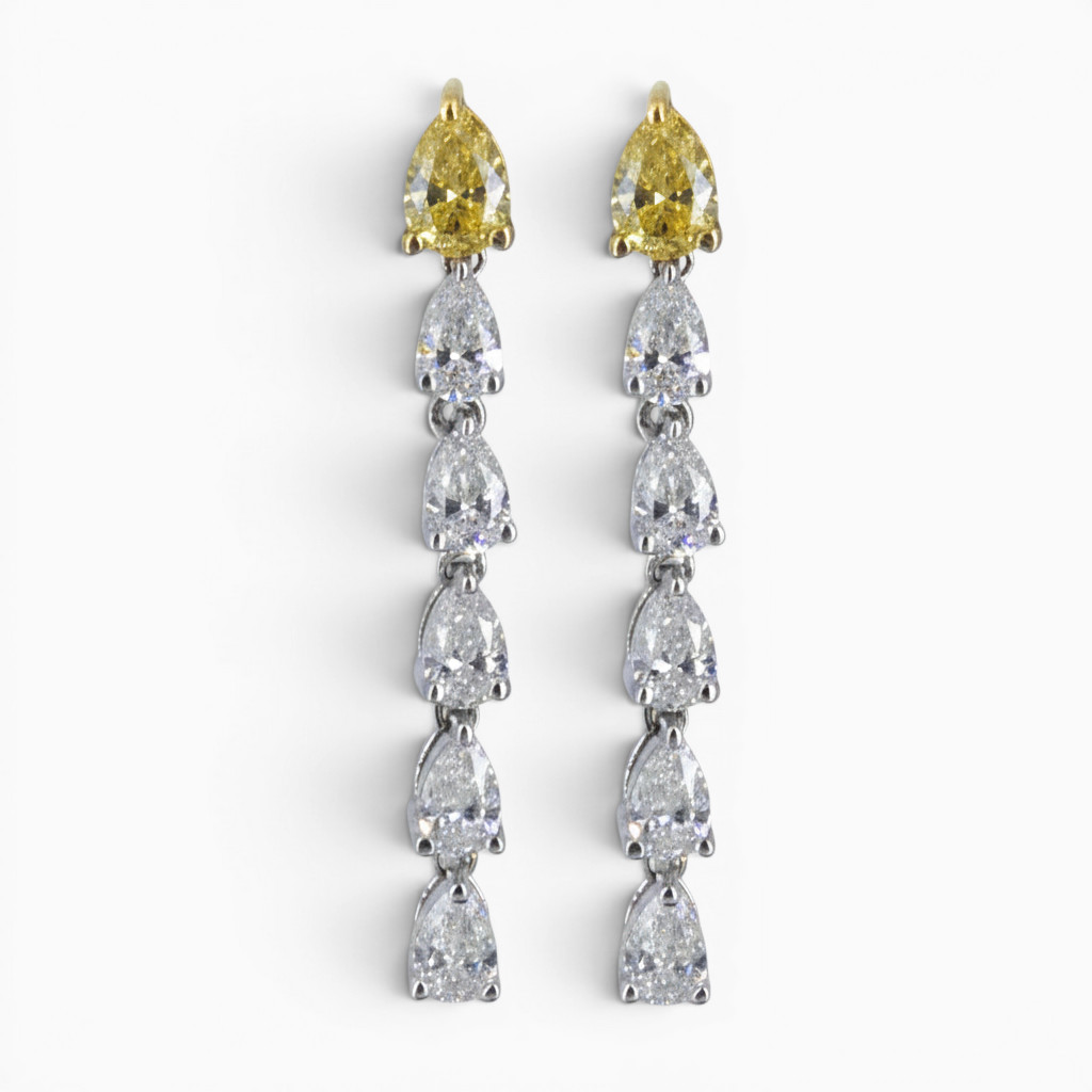 18ct White & Yellow Gold Yellow & White Diamond Drop Earrings