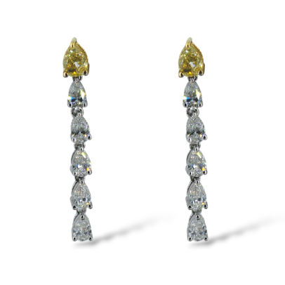 18ct White & Yellow Gold Yellow & White Diamond Drop Earrings