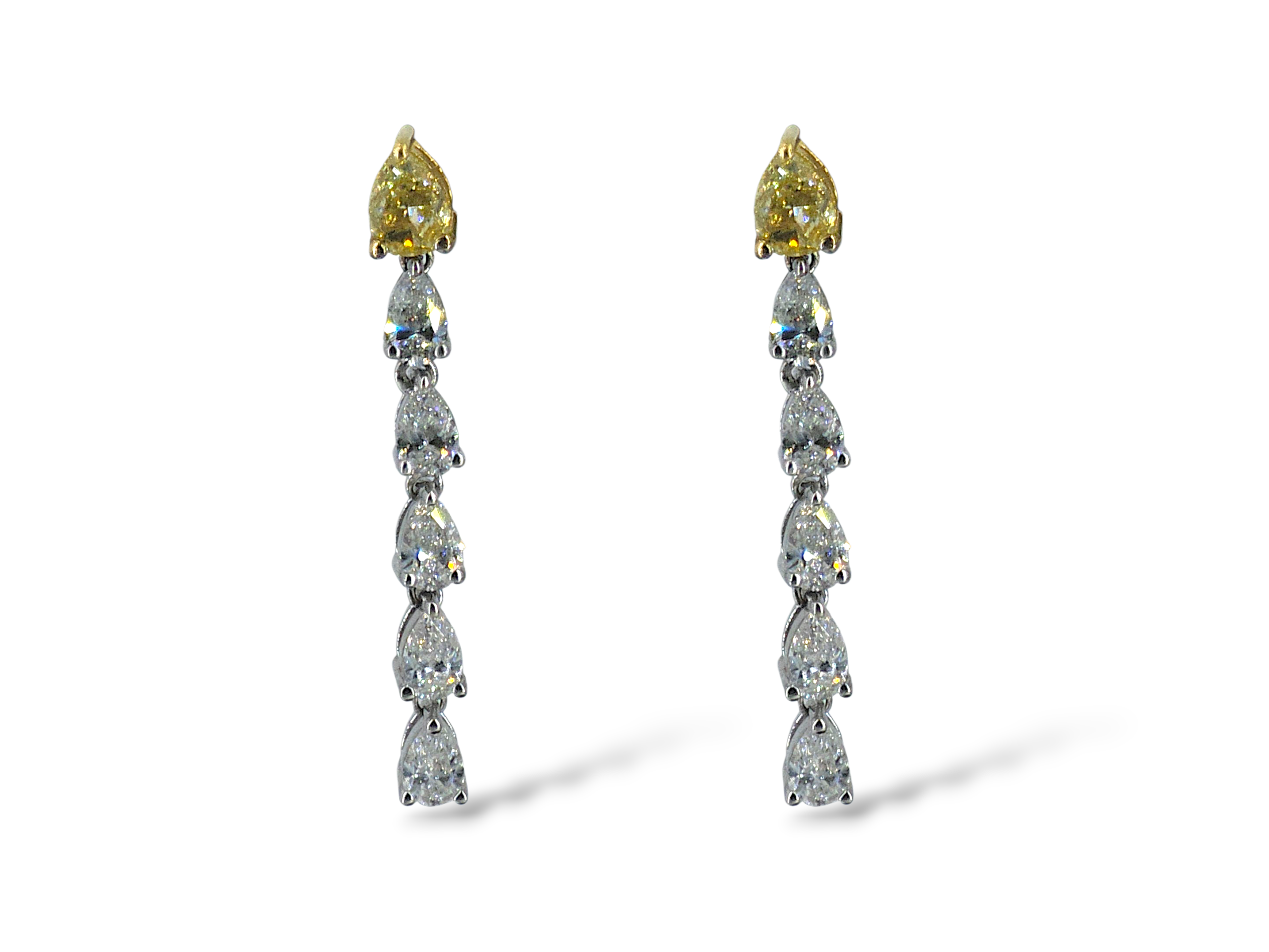 18ct White & Yellow Gold Yellow & White Diamond Drop Earrings