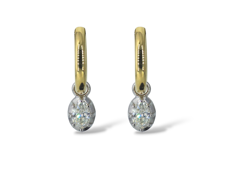 18ct Yellow Gold Solid Hoops and White Gold Oval Diamond Enhancers