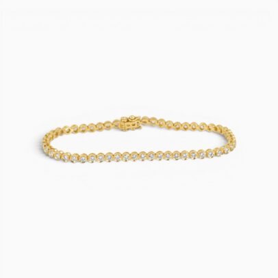 One 18 karat yellow gold bezel set diamond bracelet measuring 17cm in length and 3mm in width.