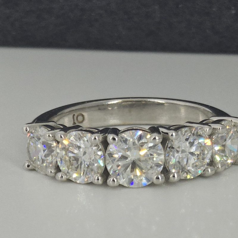 18K White Gold Claw Set Five Across Large Diamond Ring