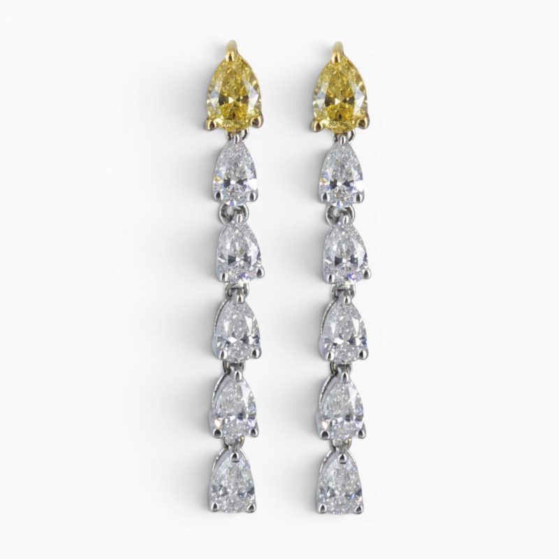 18ct White & Yellow Gold Yellow & White Diamond Drop Earrings
