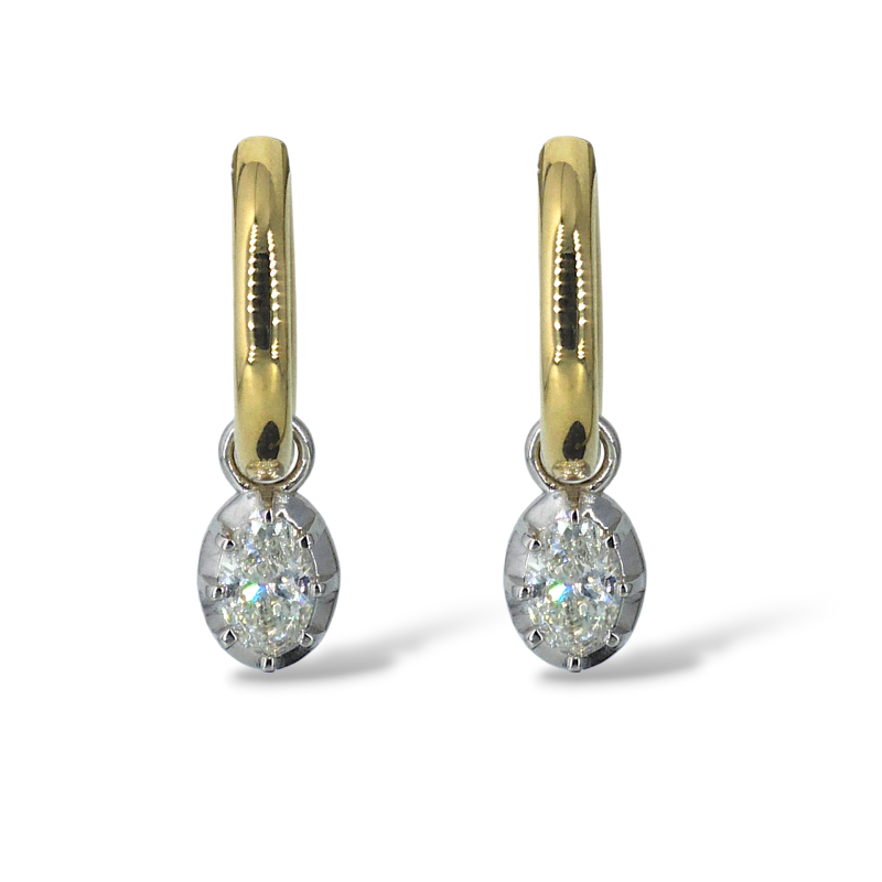 18ct Yellow Gold Solid Hoops and White Gold Oval Diamond Enhancers