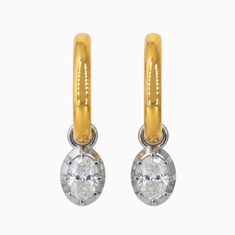 18ct Yellow Gold Solid Hoops and White Gold Oval Diamond Enhancers