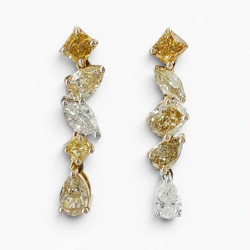 18 karat yellow and white diamond drop earrings