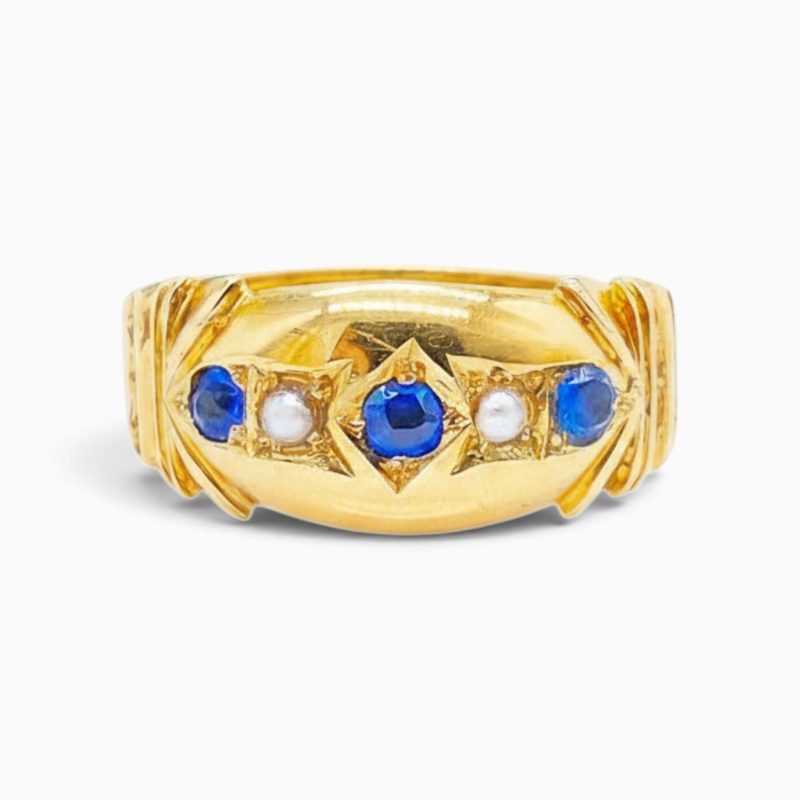 Antique/Victorian 15ct Gold Sapphire and Seed Pearl Ring