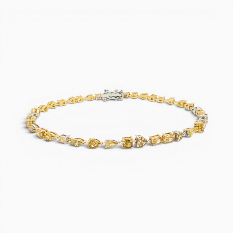 Yellow and Green Diamond Tennis Bracelet. Fancy Coloured Diamond Tennis Bracelet