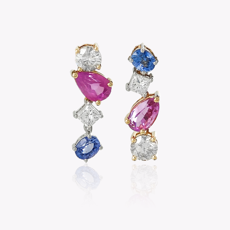 Green Diamond, Blue Sapphire, White Diamond and Pink Sapphire Earrings Green Diamond, Blue Sapphire, White Diamond and Pink Sapphire Earrings