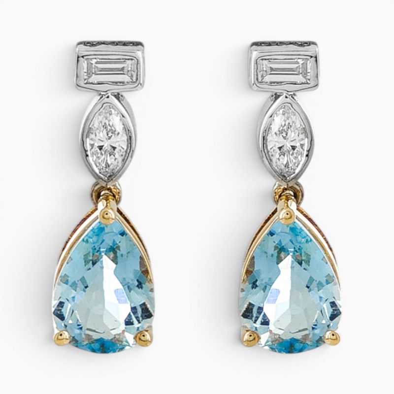 Aquamarine and diamond drop earrings